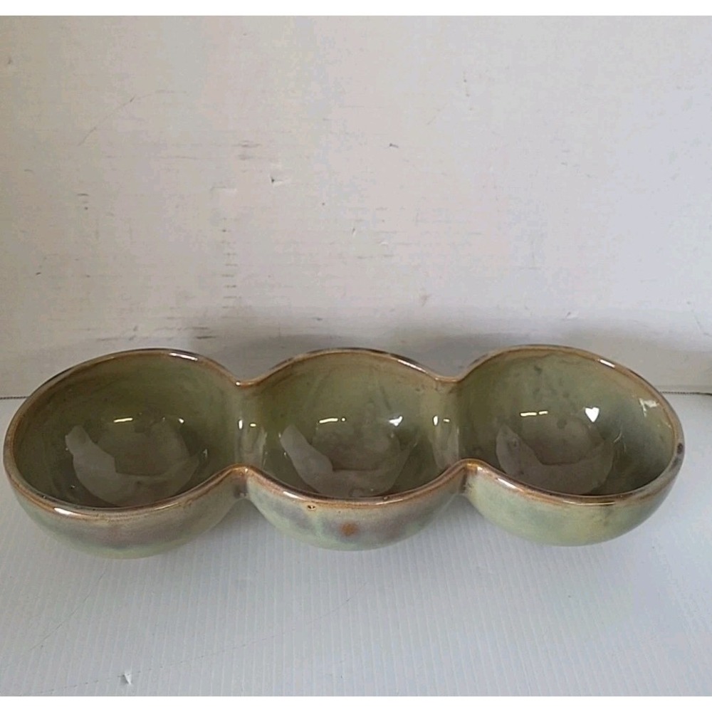 Global Views Serving‎ Bowl 3 Compartments Avocado Green Decorative Dish